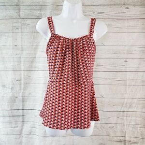 CAbi Geo Print Tank Top in Rust, Navy & Cream